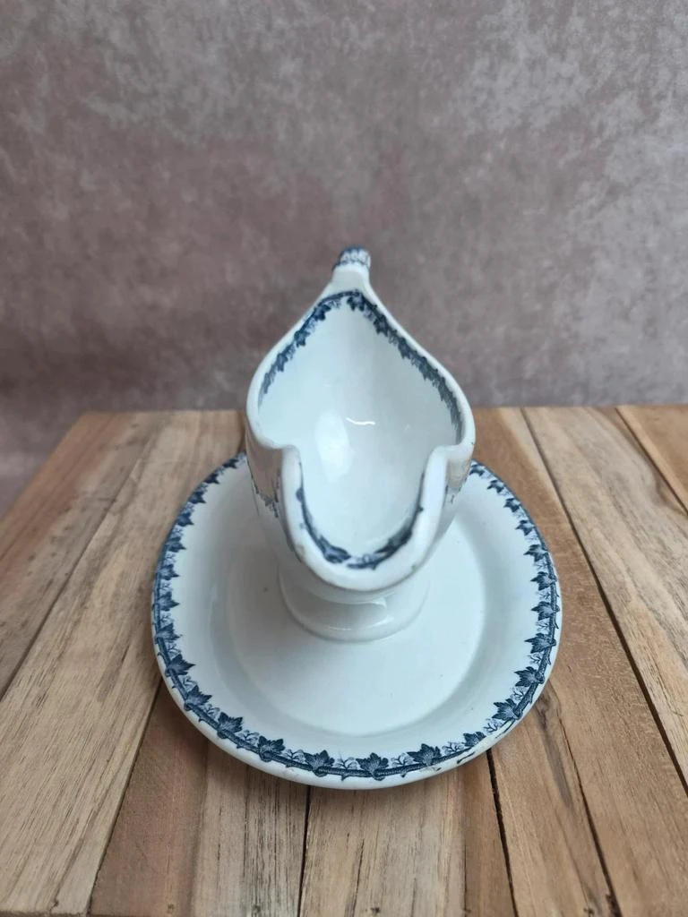 Antique Sarreguemines Bamboo Form Saucer – Unlisted Blue Decor – Iron Earth – photo 2